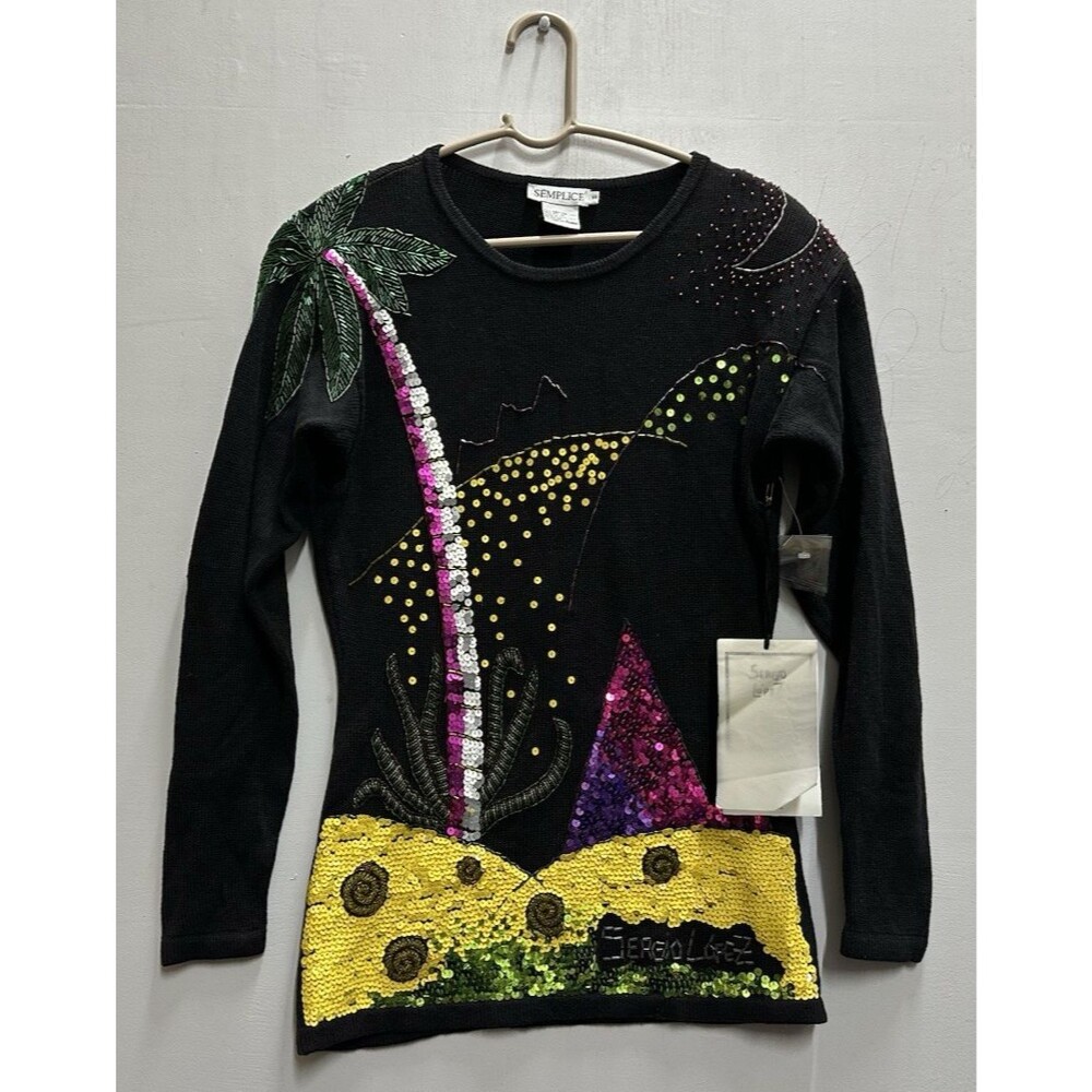 SEMPLICE Sergio Lopez women size small pullover black sweater sequins and beads